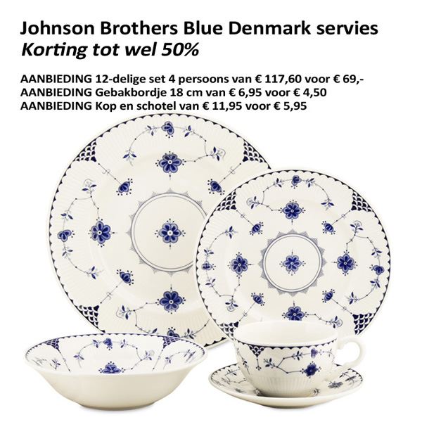 Johnson Brothers Blue Denmark servies NU met korting tot wel 50%