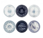 Gien Les Dépareillées Bleu Petit Four bordjes 13 cm - set van 6