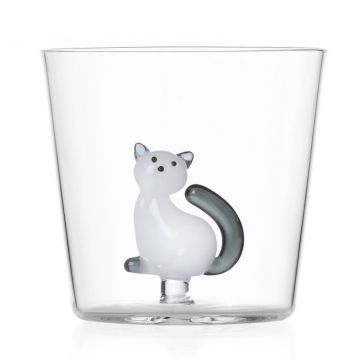 Ichendorf Milano Tabby Cat Waterglas White Cat With Smoke Tail 350 ml