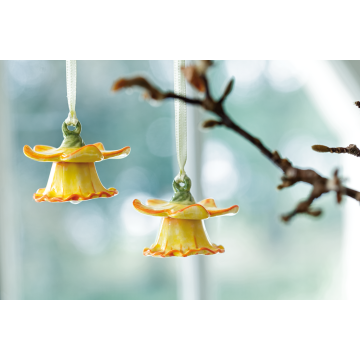 Villeroy & Boch Pasen Mini Flower Bells Porseleinen Hanger Gele Narcis - set van 2
