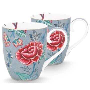 Pip Studio Flower Festival Beker 450 ml XL Light Blue - Set van 2