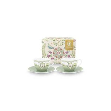 Pip Studio Lily & Lotus cappuccinokop en schotel 280 ml Light Green - set van 2