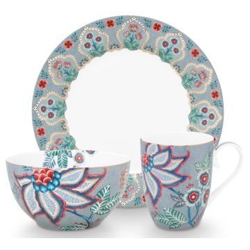 Pip Studio Flower Festival 3-delige Ontbijtset Light Blue