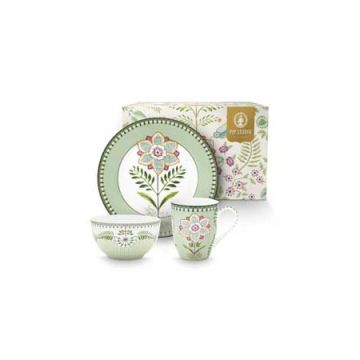 Pip Studio Lily & Lotus 3-delige Ontbijtset - Light Green