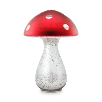 Pip Studio Mushroom Glass Decoratie 24 cm - zilver/rood