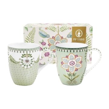 Pip Studio Lily & Lotus Beker Groot 350 ml Light Green - set van 2