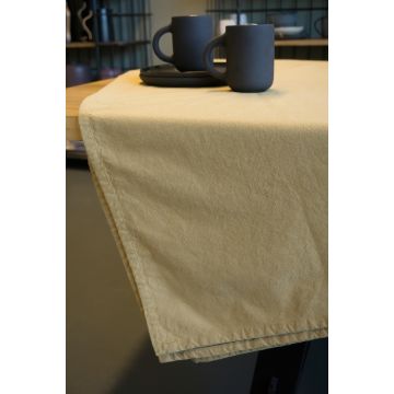 KOOK Tafelkleed washed katoen 140x300 cm - Mosterd