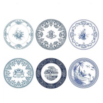 Gien Les Dépareillées Bleu Dinerbord 27 cm + 28 cm - set van 6