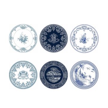 Gien Les Dépareillées Bleu Dessertbord 22 cm + 23 cm - set van 6