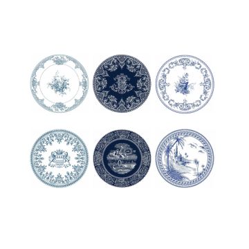 Gien Les Dépareillées Bleu Petit Four bordjes 13 cm - set van 6