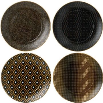 Wedgwood Gio Gold Set van 4 borden - Zwart