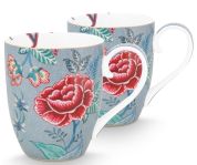 Pip Studio Flower Festival Beker 450 ml XL Light Blue - Set van 2