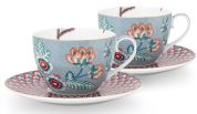 Pip Studio Flower Festival Cappuccinokop 280ml en schotel Light Blue - Set van 2