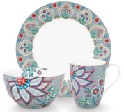 Pip Studio Flower Festival 3-delige Ontbijtset Light Blue