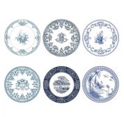 Gien Les Dépareillées Bleu Dinerbord 27 cm + 28 cm - set van 6