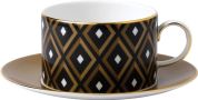 Wedgwood Gio Gold Theekop en schotel Geometric - Zwart