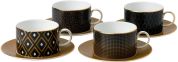 Wedgwood Gio Gold Theekop en schotel - Set van 4 - Zwart