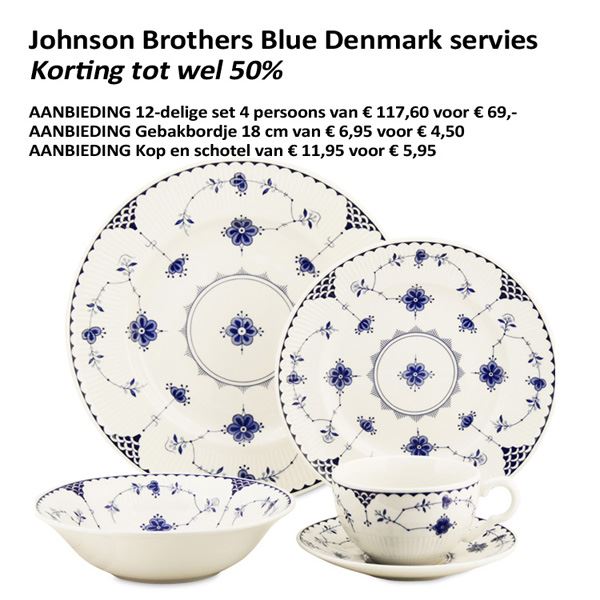 Jet Uil Ontevreden Johnson Brothers Blue Denmark servies NU met korting tot wel 50%